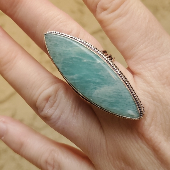 New Oversized Amazonite 925 Silver Statement Ring. - Picture 8 of 14